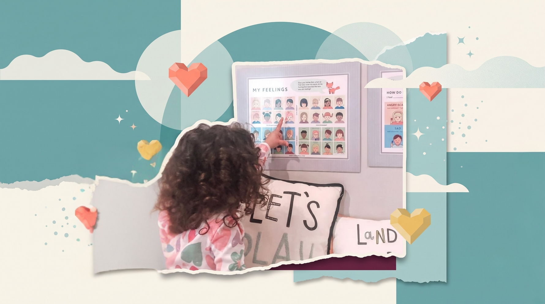 Little girl pointing to her calm corner feelings chart