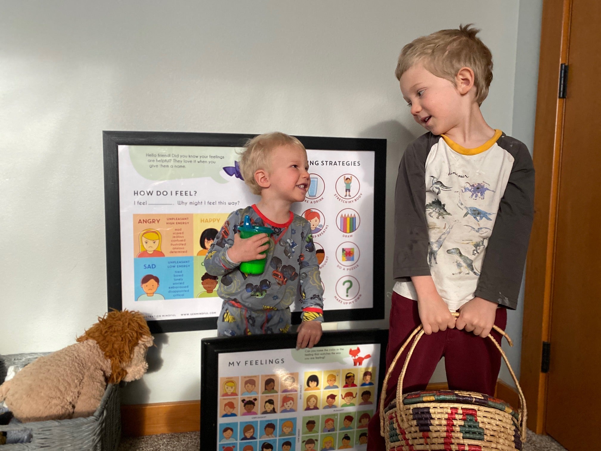 Two boys using calming corner
