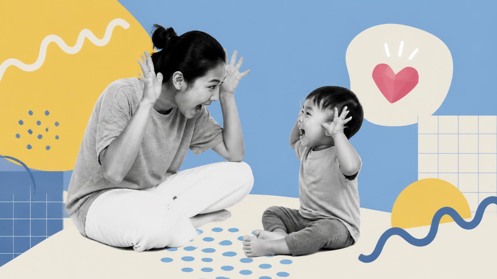 parent and toddler playfully laughing together