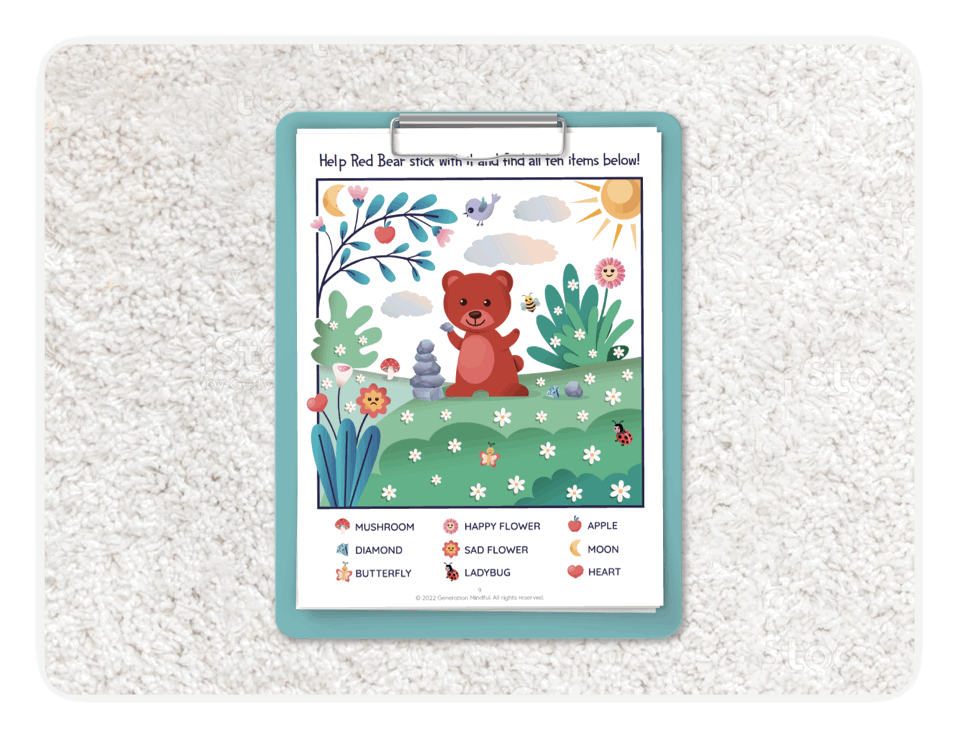 Playful, colorful emotional learning activity sheets from Generation Mindful's Digital Time-In ToolKit and Time-In Activity Booklets for Preschool and Kindergarten aged children, ages 3 to 6+.