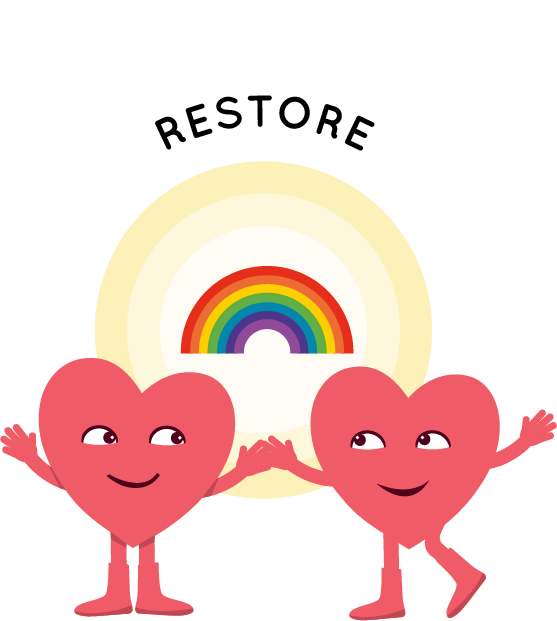 Two heart characters holding hands