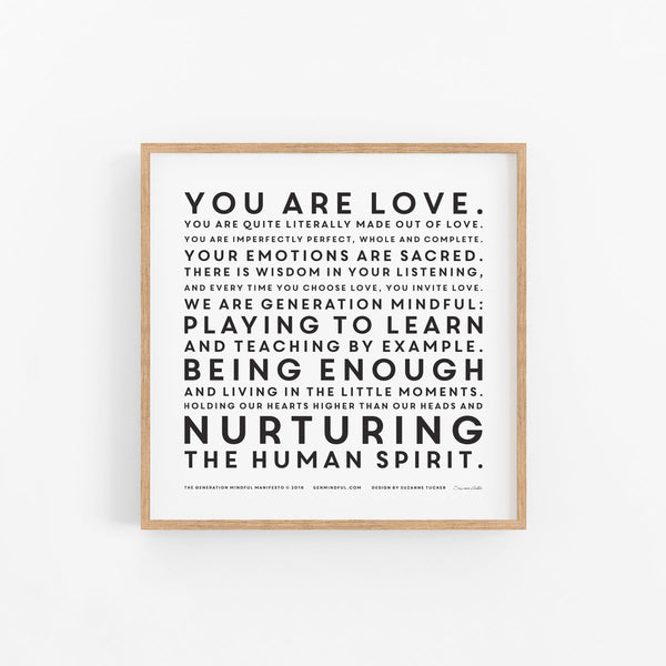 Generation Mindful Manifesto Poster framed and displayed on a wall