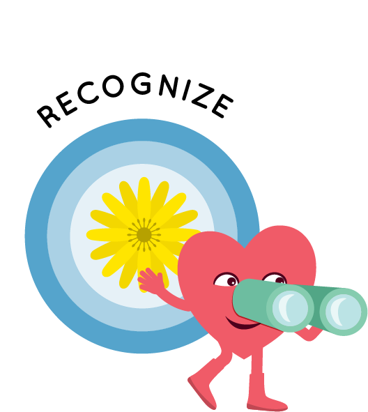 Heart character with binoculars
